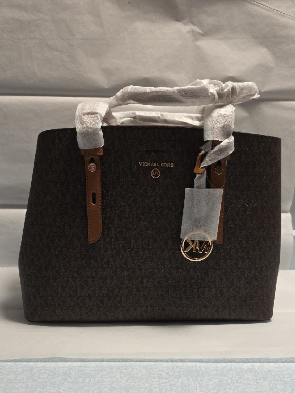 NWT Michael Kors Brown/Acorn Mel Medium Tote - Signature MK